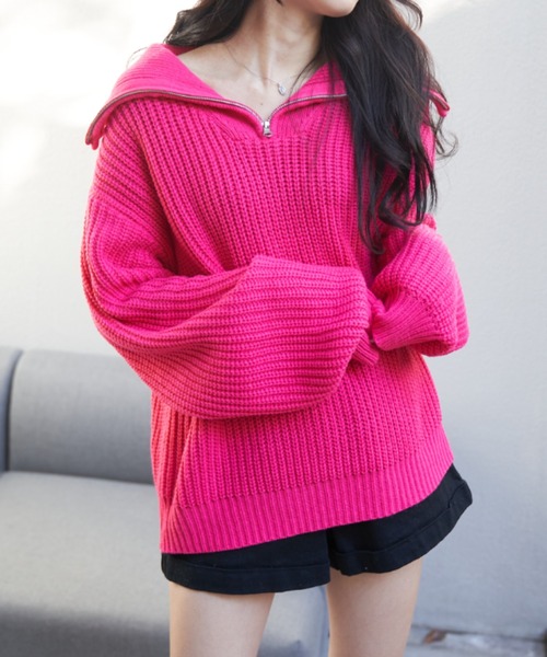 OLUPIC（オルピック）の「OLUPUC/【WEB限定】ハーフZIPボリュームスリーブニット（ニット/セーター・レディース・ケリー/ダークグレー/ベージュ/ブラック/ピンク/アイボリー・FREE）」の6枚目の写真