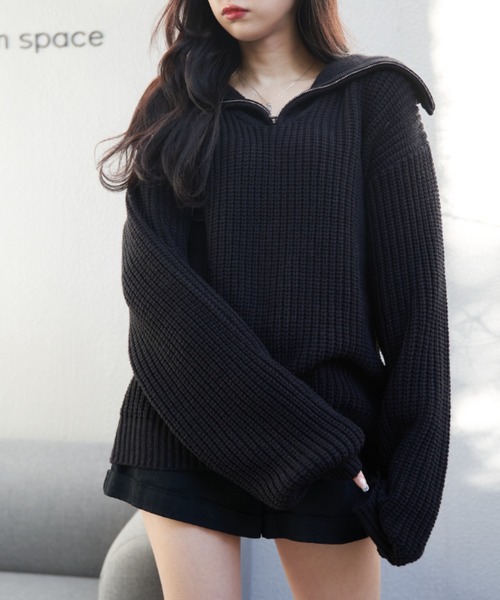 OLUPIC（オルピック）の「OLUPUC/【WEB限定】ハーフZIPボリュームスリーブニット（ニット/セーター・レディース・ケリー/ダークグレー/ベージュ/ブラック/ピンク/アイボリー・FREE）」の3枚目の写真