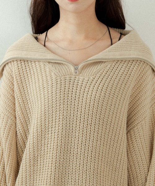 OLUPIC（オルピック）の「OLUPUC/【WEB限定】ハーフZIPボリュームスリーブニット（ニット/セーター・レディース・ケリー/ダークグレー/ベージュ/ブラック/ピンク/アイボリー・FREE）」の9枚目の写真