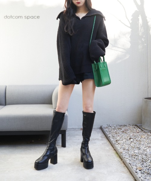 OLUPIC（オルピック）の「OLUPUC/【WEB限定】ハーフZIPボリュームスリーブニット（ニット/セーター・レディース・ケリー/ダークグレー/ベージュ/ブラック/ピンク/アイボリー・FREE）」の15枚目の写真