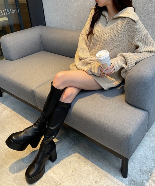 OLUPIC（オルピック）の「OLUPUC/【WEB限定】ハーフZIPボリュームスリーブニット（ニット/セーター・レディース・ケリー/ダークグレー/ベージュ/ブラック/ピンク/アイボリー・FREE）」の11枚目の写真