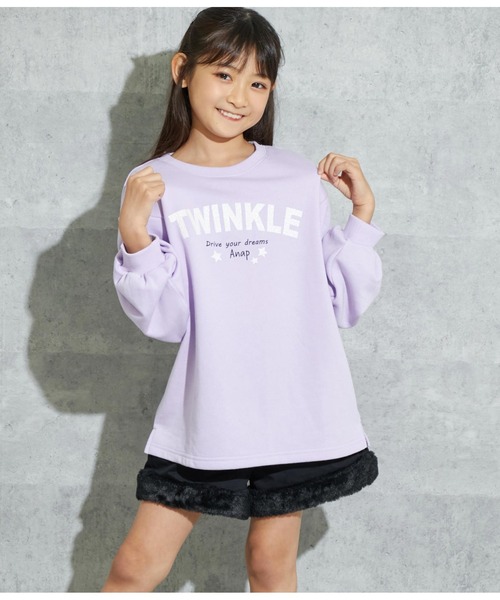 ANAP kids(アナップキッズ)の「ラメプリント裏毛チュニック(スウェット・キッズ・オフホワイト/サックスブルー/ラベンダー・120cm/130cm/110cm)」の3枚目の写真