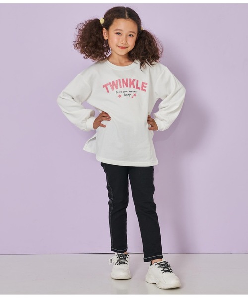 ANAP kids(アナップキッズ)の「ラメプリント裏毛チュニック(スウェット・キッズ・オフホワイト/サックスブルー/ラベンダー・120cm/130cm/110cm)」の12枚目の写真