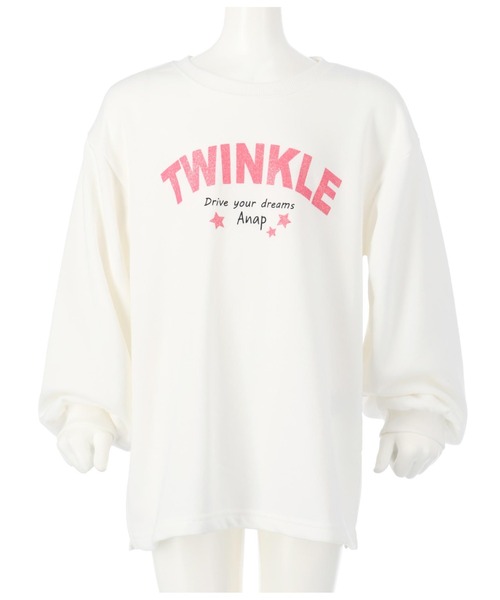 ANAP kids(アナップキッズ)の「ラメプリント裏毛チュニック(スウェット・キッズ・オフホワイト/サックスブルー/ラベンダー・120cm/130cm/110cm)」の13枚目の写真