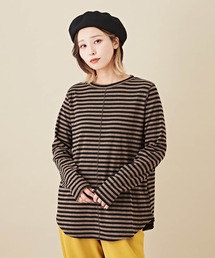 CUBE SUGAR（キューブシュガー）の「ボーダーリブ配色ステッチクルーネックプルオーバー（Tシャツ/カットソー）」