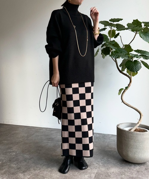 DouDou（ドゥドゥ）の「【WEB限定】ブロックチェックニットタイトスカート（スカート・レディース・オフホワイト/ベージュ・FREE）」の21枚目の写真