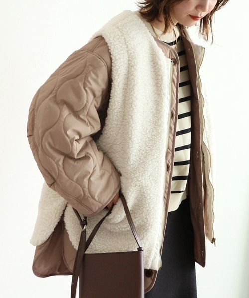 reca（レカ）の「ボアベスト付きキルティングジャケット（その他アウター・レディース・アイボリー/ベージュ/ブラック・M）」の2枚目の写真
