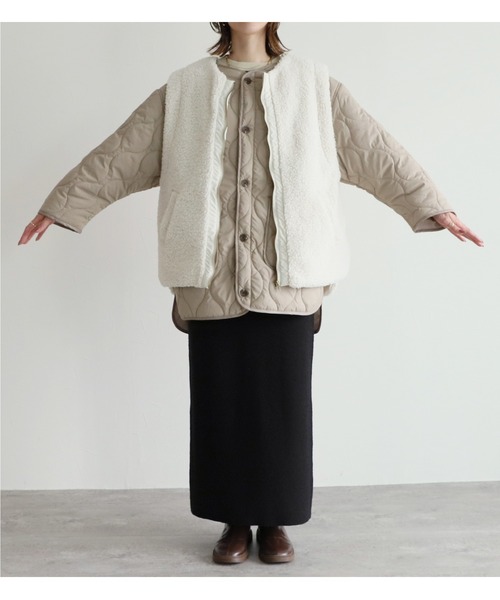 reca（レカ）の「ボアベスト付きキルティングジャケット（その他アウター・レディース・アイボリー/ベージュ/ブラック・M）」の5枚目の写真