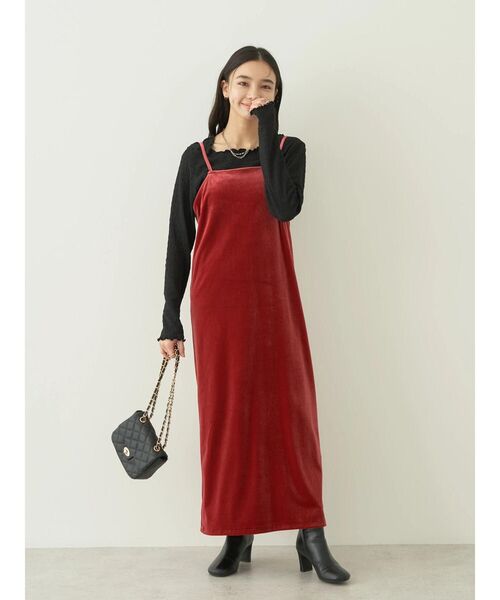 earth music&ecology（アースミュージックアンドエコロジー）の「ベロアキャミドレ（ワンピース・レディース・ブルー/ブラック/ピンク・FREE）」の7枚目の写真