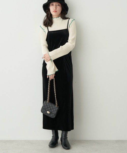 earth music&ecology（アースミュージックアンドエコロジー）の「ベロアキャミドレ（ワンピース・レディース・ブルー/ブラック/ピンク・FREE）」の2枚目の写真