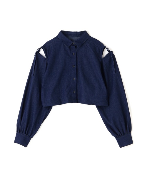 FREE'S MART(フリーズマート)の「◆肩スリットボリュームスリーブショート丈シャツ(シャツ/ブラウス・レディース・ネイビー/ブルー/ホワイト・FREE)」の1枚目の写真