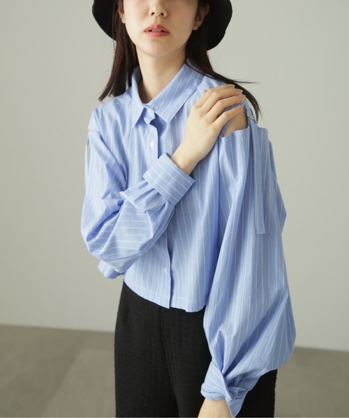 FREE'S MART(フリーズマート)の「◆肩スリットボリュームスリーブショート丈シャツ(シャツ/ブラウス・レディース・ネイビー/ブルー/ホワイト・FREE)」の19枚目の写真