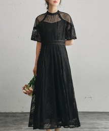 チュール切替え総レース フレア ロング 結婚式 ワンピース パーティードレス オケージョンドレス お呼ばれ 二次会 成人式 同窓会 謝恩会
