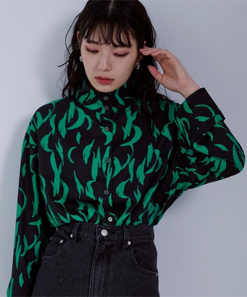 miette（ミエット）の「プリントハイネックシャツ（シャツ/ブラウス・レディース・オフホワイト/ブラック/グリーン系その他/ピンク・FREE）」の16枚目の写真