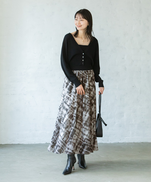 Noble(ノーブル)の「チェックプリントギャザースカート(スカート・レディース・ネイビー/ブラック・FREE)」の9枚目の写真