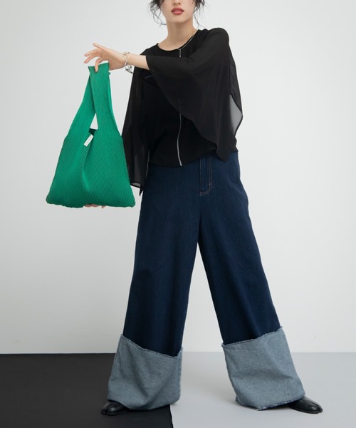 VACANCY（ヴァカンシー）の「配色リブニットバッグ（ハンドバッグ・レディース・ブラック/ブルー/グリーン/ダークブルー/イエロー/ホワイト・FREE）」の22枚目の写真