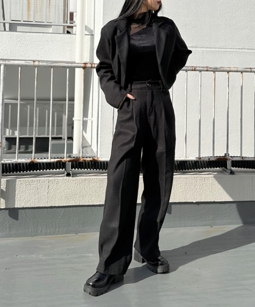 LVEU.(ラブユ.)の「【SETUP対応】Faux wool slacks pants / フェイクウールスラックスパンツ(スラックス・レディース・チャコールグレー/ブラック・FREE)」の21枚目の写真