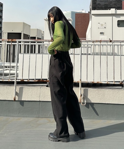LVEU.(ラブユ.)の「【SETUP対応】Faux wool slacks pants / フェイクウールスラックスパンツ(スラックス・レディース・チャコールグレー/ブラック・FREE)」の3枚目の写真