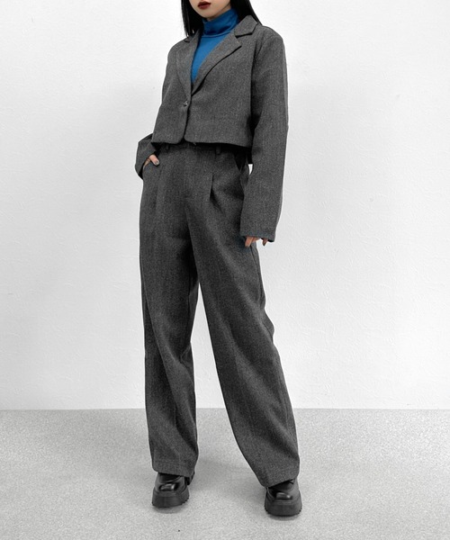 LVEU.(ラブユ.)の「【SETUP対応】Faux wool slacks pants / フェイクウールスラックスパンツ(スラックス・レディース・チャコールグレー/ブラック・FREE)」の6枚目の写真