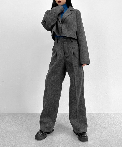 LVEU.(ラブユ.)の「【SETUP対応】Faux wool slacks pants / フェイクウールスラックスパンツ(スラックス・レディース・チャコールグレー/ブラック・FREE)」の8枚目の写真