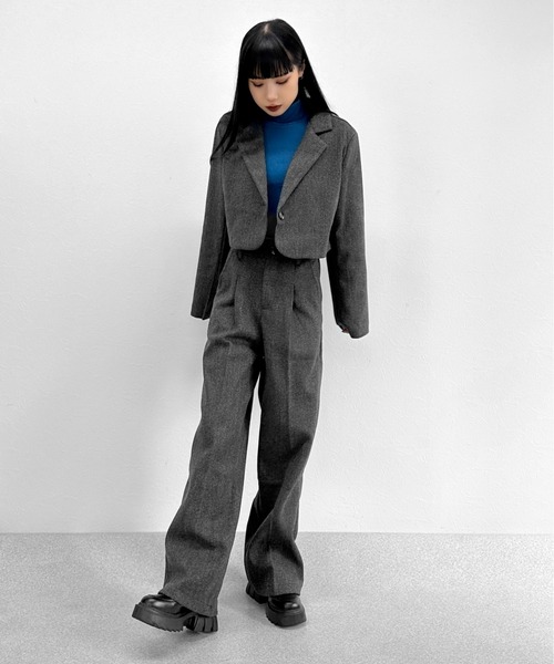 LVEU.(ラブユ.)の「【SETUP対応】Faux wool slacks pants / フェイクウールスラックスパンツ(スラックス・レディース・チャコールグレー/ブラック・FREE)」の9枚目の写真