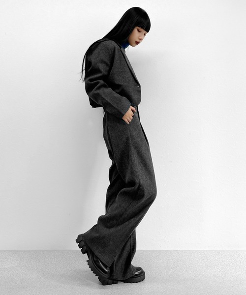 LVEU.(ラブユ.)の「【SETUP対応】Faux wool slacks pants / フェイクウールスラックスパンツ(スラックス・レディース・チャコールグレー/ブラック・FREE)」の12枚目の写真