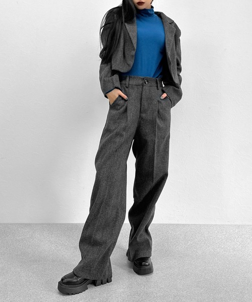 LVEU.(ラブユ.)の「【SETUP対応】Faux wool slacks pants / フェイクウールスラックスパンツ(スラックス・レディース・チャコールグレー/ブラック・FREE)」の13枚目の写真
