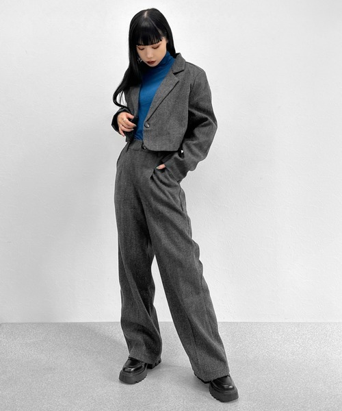 LVEU.(ラブユ.)の「【SETUP対応】Faux wool slacks pants / フェイクウールスラックスパンツ(スラックス・レディース・チャコールグレー/ブラック・FREE)」の14枚目の写真