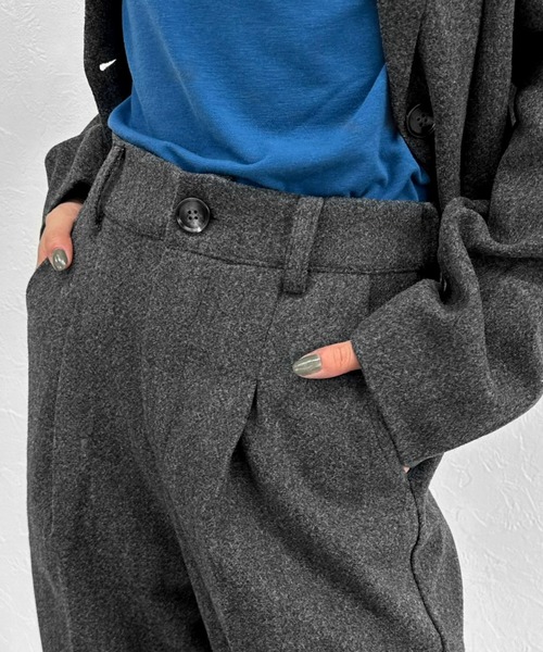 LVEU.(ラブユ.)の「【SETUP対応】Faux wool slacks pants / フェイクウールスラックスパンツ(スラックス・レディース・チャコールグレー/ブラック・FREE)」の15枚目の写真