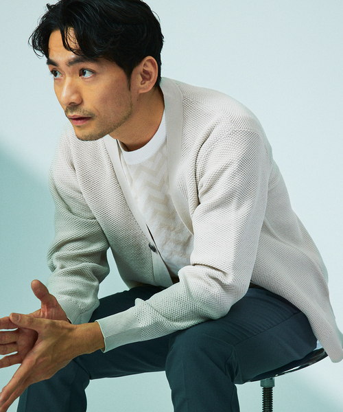 ABAHOUSE GRAY（アバハウスグレイ）の「【アンサンブル対応】メッシュ ニット カーディガン（カーディガン/ボレロ・メンズ・ブラック/グレイッシュベージュ/エメラルド/ブルー・46/48）」の3枚目の写真