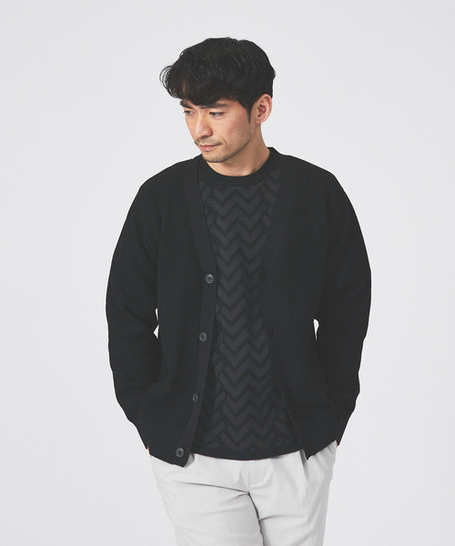 ABAHOUSE GRAY（アバハウスグレイ）の「【アンサンブル対応】メッシュ ニット カーディガン（カーディガン/ボレロ・メンズ・ブラック/グレイッシュベージュ/エメラルド/ブルー・46/48）」の2枚目の写真