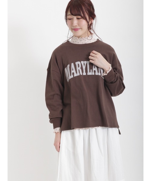 Samansa Mos2(サマンサ モスモス)の「スラブベア天竺ロゴアソートプリントカットソー(Tシャツ/カットソー・レディース・サックスブルー/ダークブラウン/チャコール/オフホワイト・フリ-)」の4枚目の写真