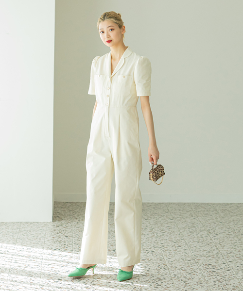 U by SPICK&SPAN（ユーバイスピックアンドスパン）の「パフスリーブオールインワン（つなぎ/オールインワン・レディース・ホワイト系その他/ネイビー・FREE）」の3枚目の写真