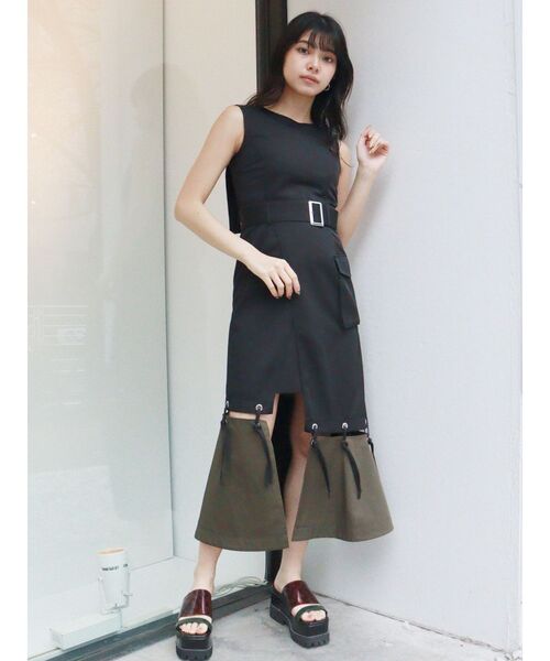 MURUA（ムルーア）の「ハトメラップジャンスカ（ワンピース・レディース・ブラック/グレー・FREE）」の5枚目の写真