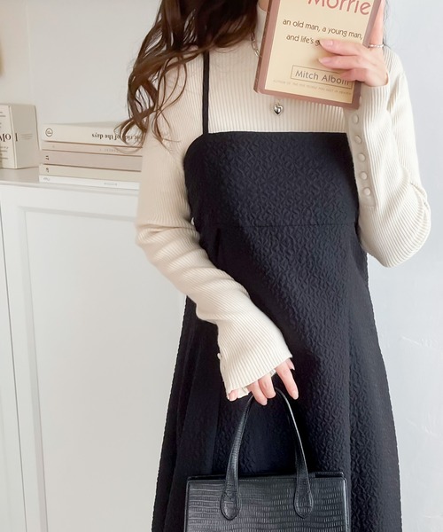 セール】ふわっとお洒落に。ふくれジャガードキャミワンピース