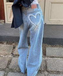 meJane | ハートライン抜染ワイドデニムパンツ(デニムパンツ)