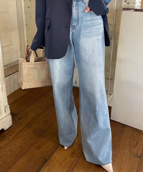 meJane(ミージェーン)の「ハートライン抜染ワイドデニムパンツ(デニムパンツ・レディース・ブルー・S/M/L)」の3枚目の写真