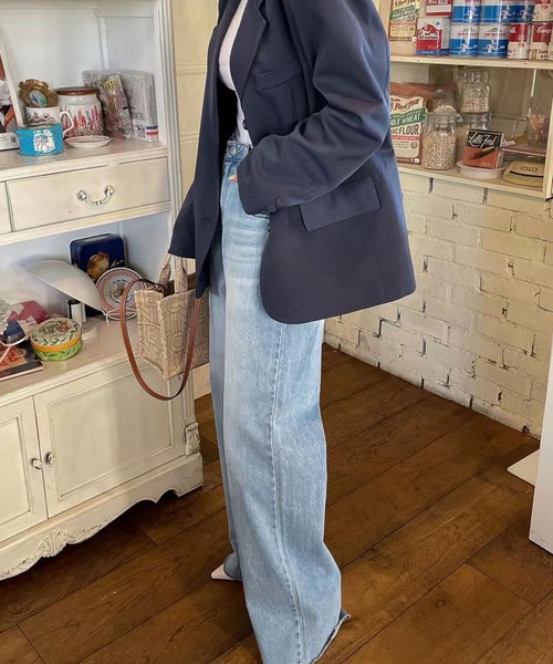 meJane(ミージェーン)の「ハートライン抜染ワイドデニムパンツ(デニムパンツ・レディース・ブルー・S/M/L)」の6枚目の写真