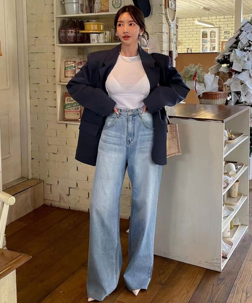 meJane(ミージェーン)の「ハートライン抜染ワイドデニムパンツ(デニムパンツ・レディース・ブルー・S/M/L)」の5枚目の写真