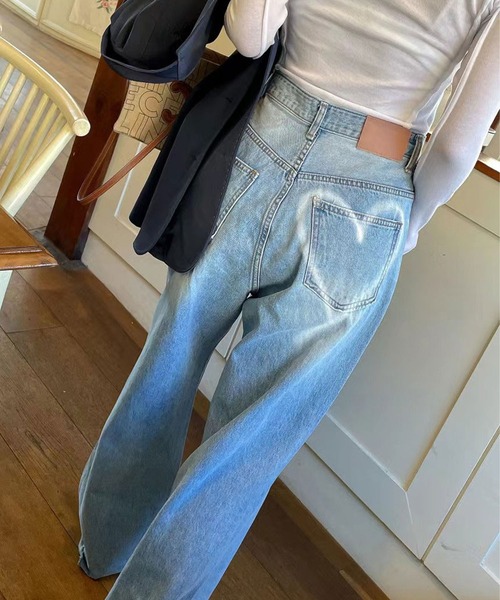 meJane(ミージェーン)の「ハートライン抜染ワイドデニムパンツ(デニムパンツ・レディース・ブルー・S/M/L)」の2枚目の写真