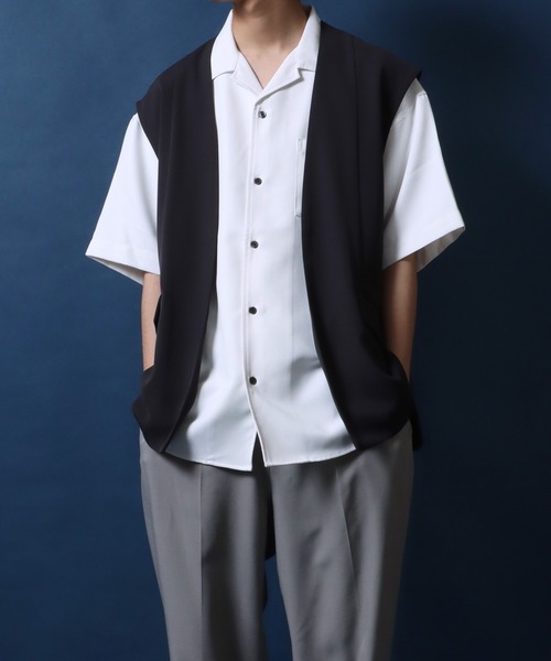ANPAS(アンパス)の「Drape Twill Fabric Oversized No Collar Gilet/別注 ドレープツイル オーバーサイズ ノーカラー ジレベスト(ベスト・メンズ・ベージュ/チャコール/ブラック・L/M)」の18枚目の写真
