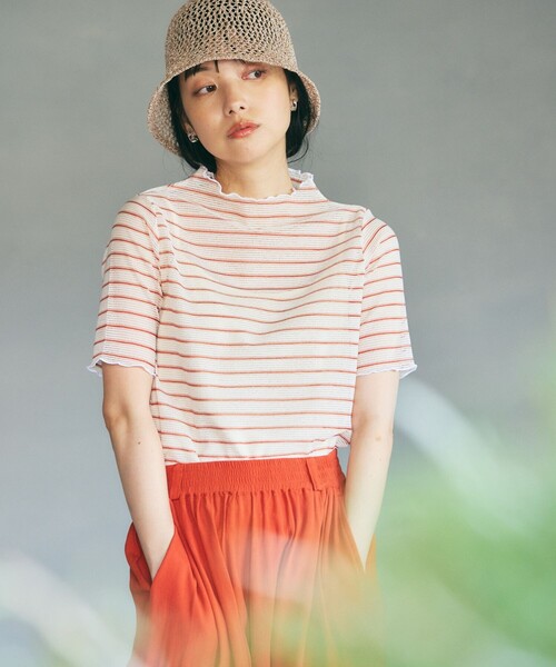 FREAK'S STORE（フリークスストア）の「シアーボーダーショートスリーブTシャツ（Tシャツ/カットソー・レディース・ブラック/ピンク/オレンジ・ﾌﾘ-）」の13枚目の写真