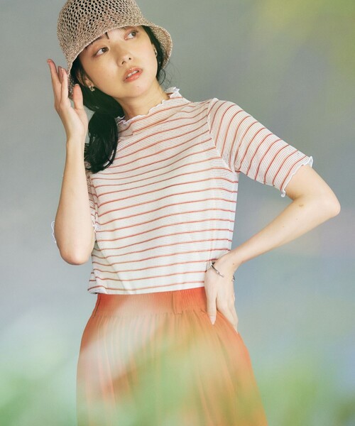 FREAK'S STORE（フリークスストア）の「シアーボーダーショートスリーブTシャツ（Tシャツ/カットソー・レディース・ブラック/ピンク/オレンジ・ﾌﾘ-）」の20枚目の写真