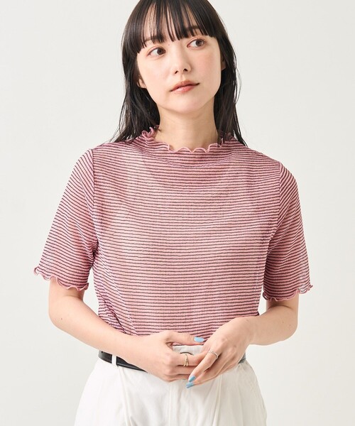 FREAK'S STORE（フリークスストア）の「シアーボーダーショートスリーブTシャツ（Tシャツ/カットソー・レディース・ブラック/ピンク/オレンジ・ﾌﾘ-）」の21枚目の写真