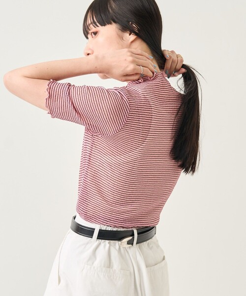 FREAK'S STORE（フリークスストア）の「シアーボーダーショートスリーブTシャツ（Tシャツ/カットソー・レディース・ブラック/ピンク/オレンジ・ﾌﾘ-）」の11枚目の写真