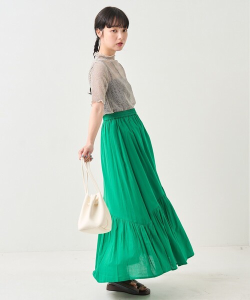 FREAK'S STORE（フリークスストア）の「シアーボーダーショートスリーブTシャツ（Tシャツ/カットソー・レディース・ブラック/ピンク/オレンジ・ﾌﾘ-）」の5枚目の写真