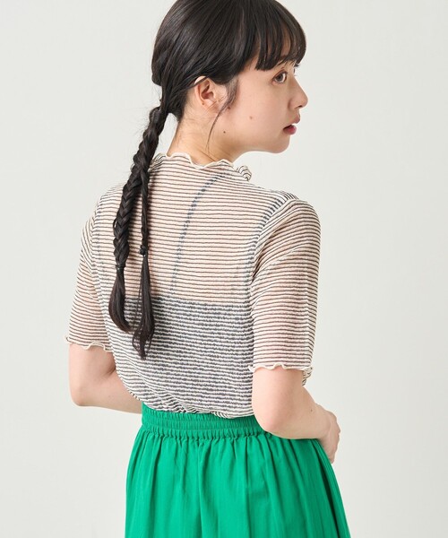 FREAK'S STORE（フリークスストア）の「シアーボーダーショートスリーブTシャツ（Tシャツ/カットソー・レディース・ブラック/ピンク/オレンジ・ﾌﾘ-）」の9枚目の写真