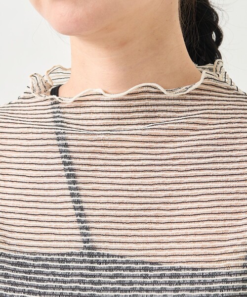 FREAK'S STORE（フリークスストア）の「シアーボーダーショートスリーブTシャツ（Tシャツ/カットソー・レディース・ブラック/ピンク/オレンジ・ﾌﾘ-）」の6枚目の写真