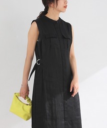 リネンリブ切替シャツワンピース