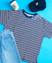 CUBE SUGAR（キューブシュガー）の「マルチボーダークルーネックTシャツ（Tシャツ/カットソー）」